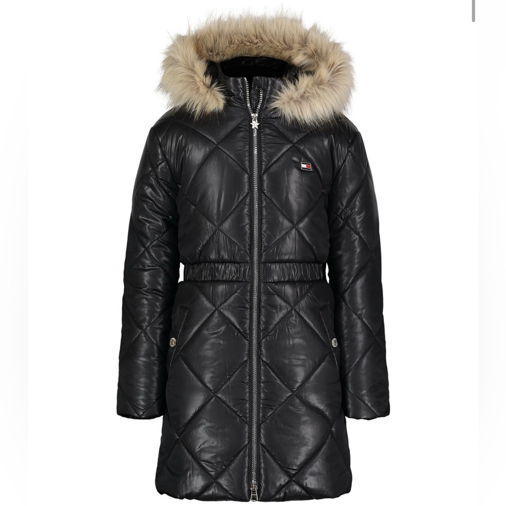 Tommy Hilfiger Girls Diamond Quit Long Hooded Puffer Jacket